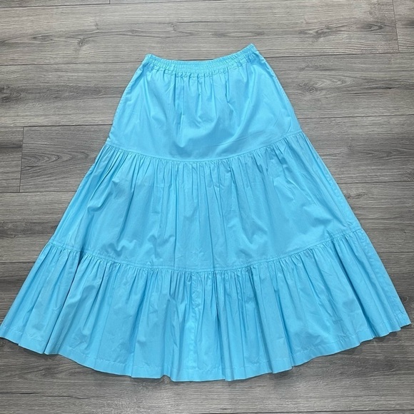 Eskandar Blue Cotton Tiered Maxi Skirt‎ with Pocket size 0 - Picture 1 of 11